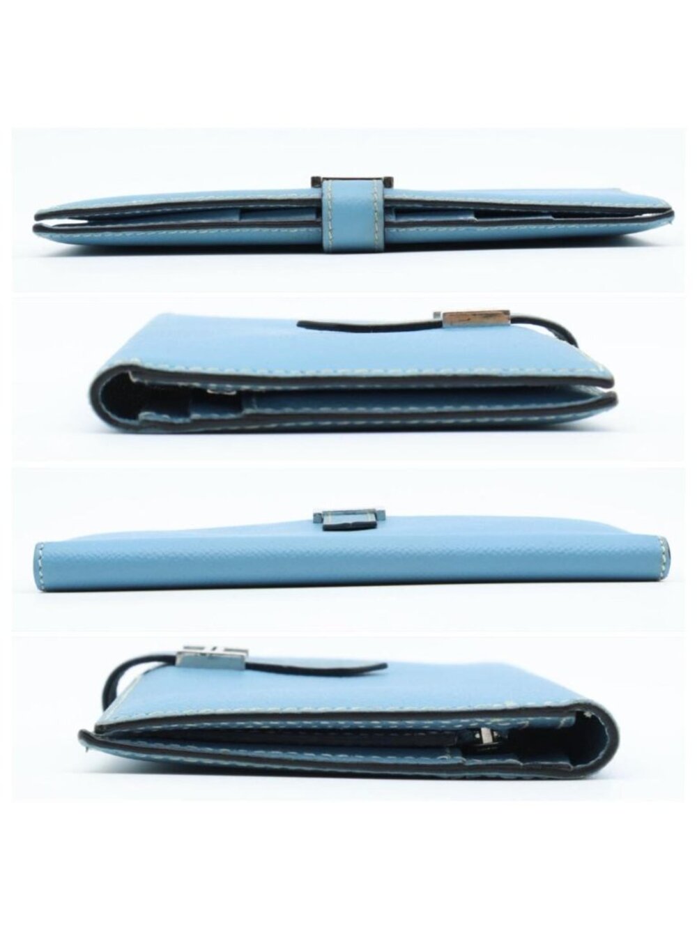 Hermes Bearn Classic Blue Jean Silver Wallet - Picture 9 of 10
